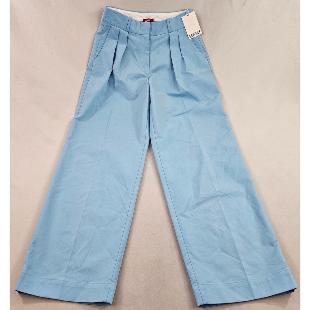 Esprit pants womens sz 6 W 27 L 30" blue pockets wide leg zip